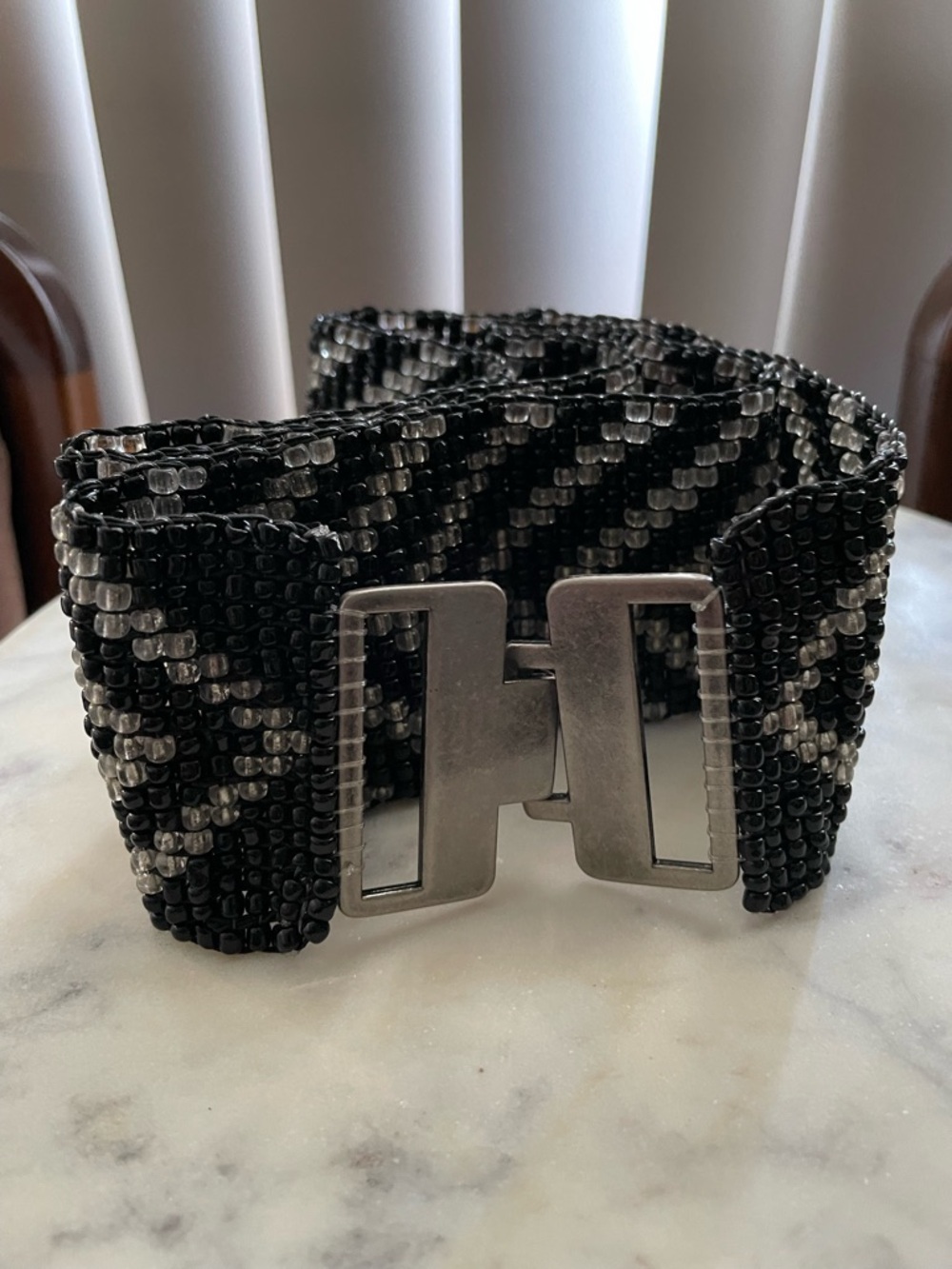 URBAN OUTFITTER Beaded Black & Silver Waist Belt with Silver Buckle